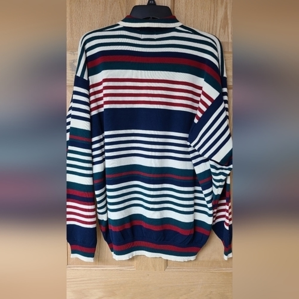 Men's Striped Crewneck Sweater in Navy, White & Burgundy